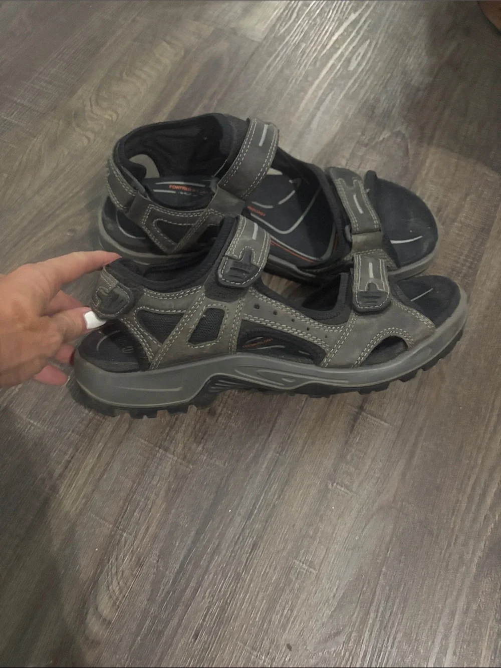 Ecco Men's Gray and Black Strapped Sandals with Orange Accents